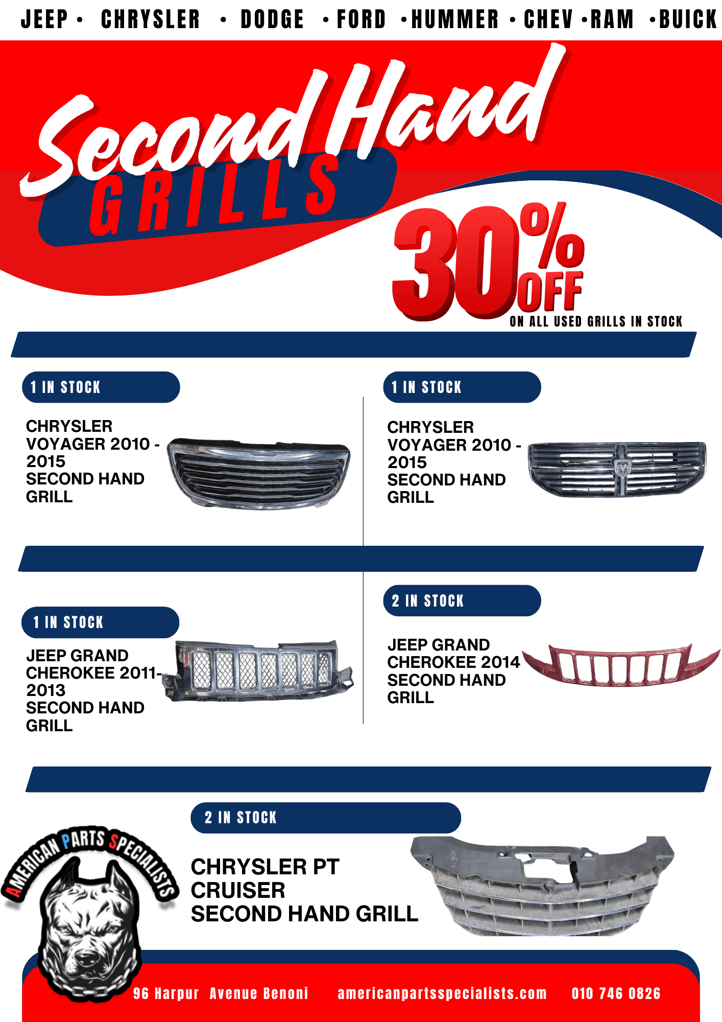 Jeep, Chrysler & Dodge Grills For Sale