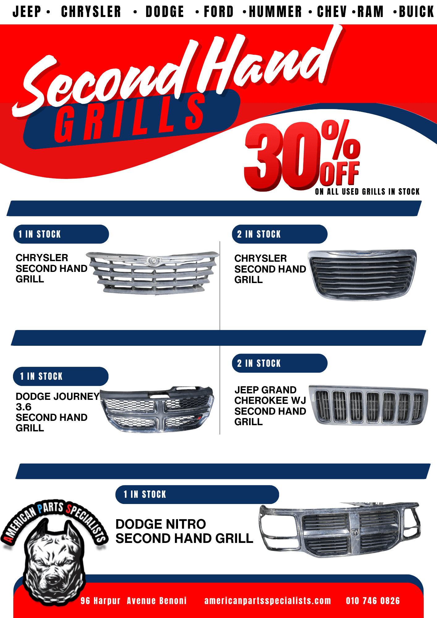 Jeep, Chrysler & Dodge Grills For Sale