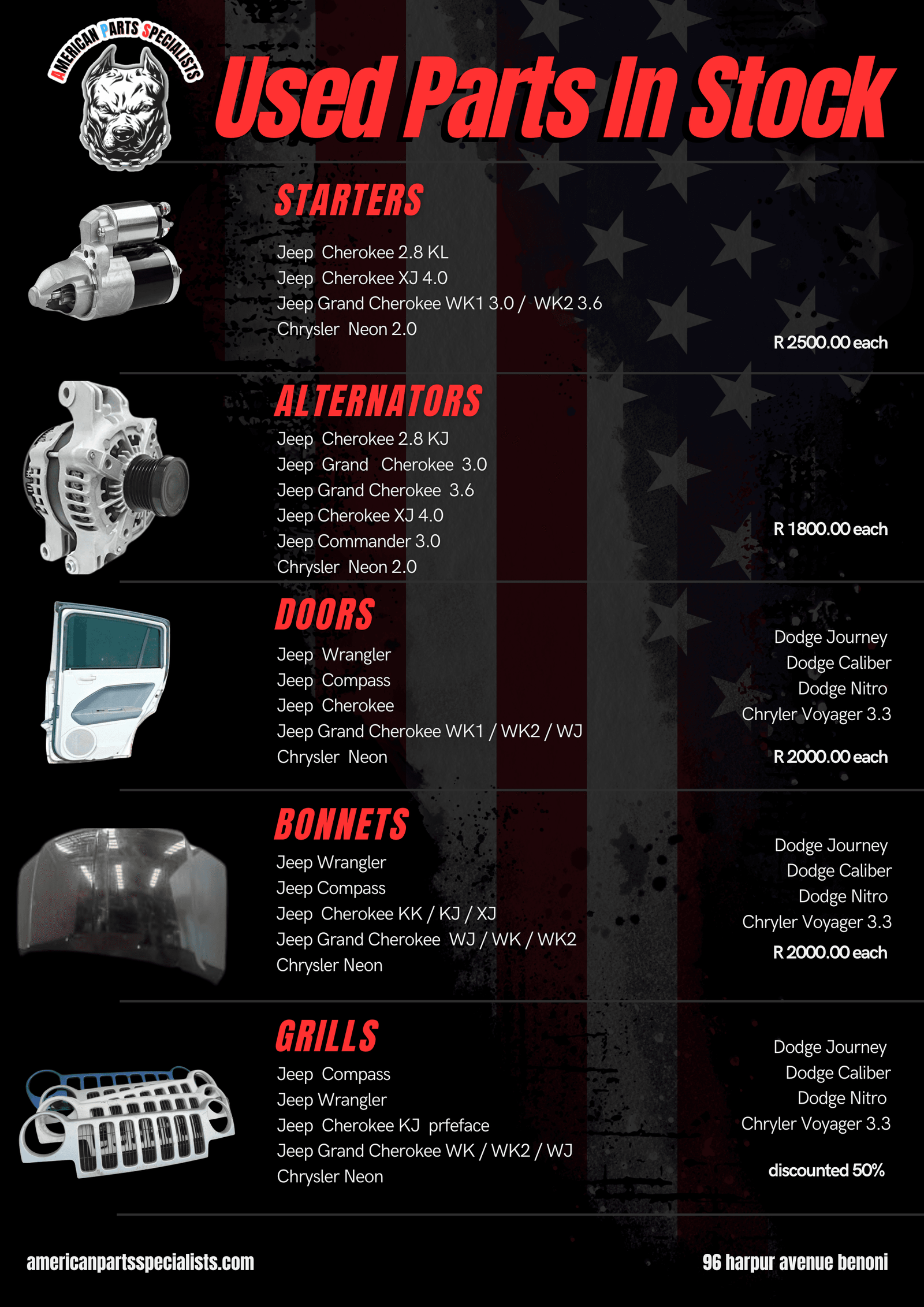 Second hand Jeep, Chrysler & Dodge Parts For Sale