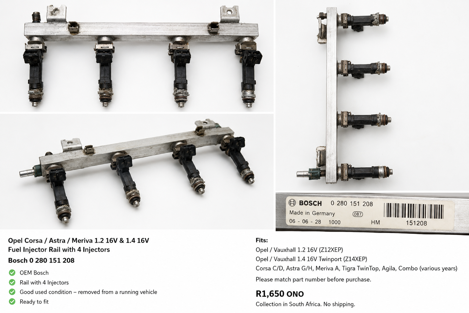 Genuine Bosch OEM Injector Set & Fuel Rail — 0280158501